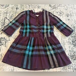 Burberry Kids Plaid Dress in Purple and Teal